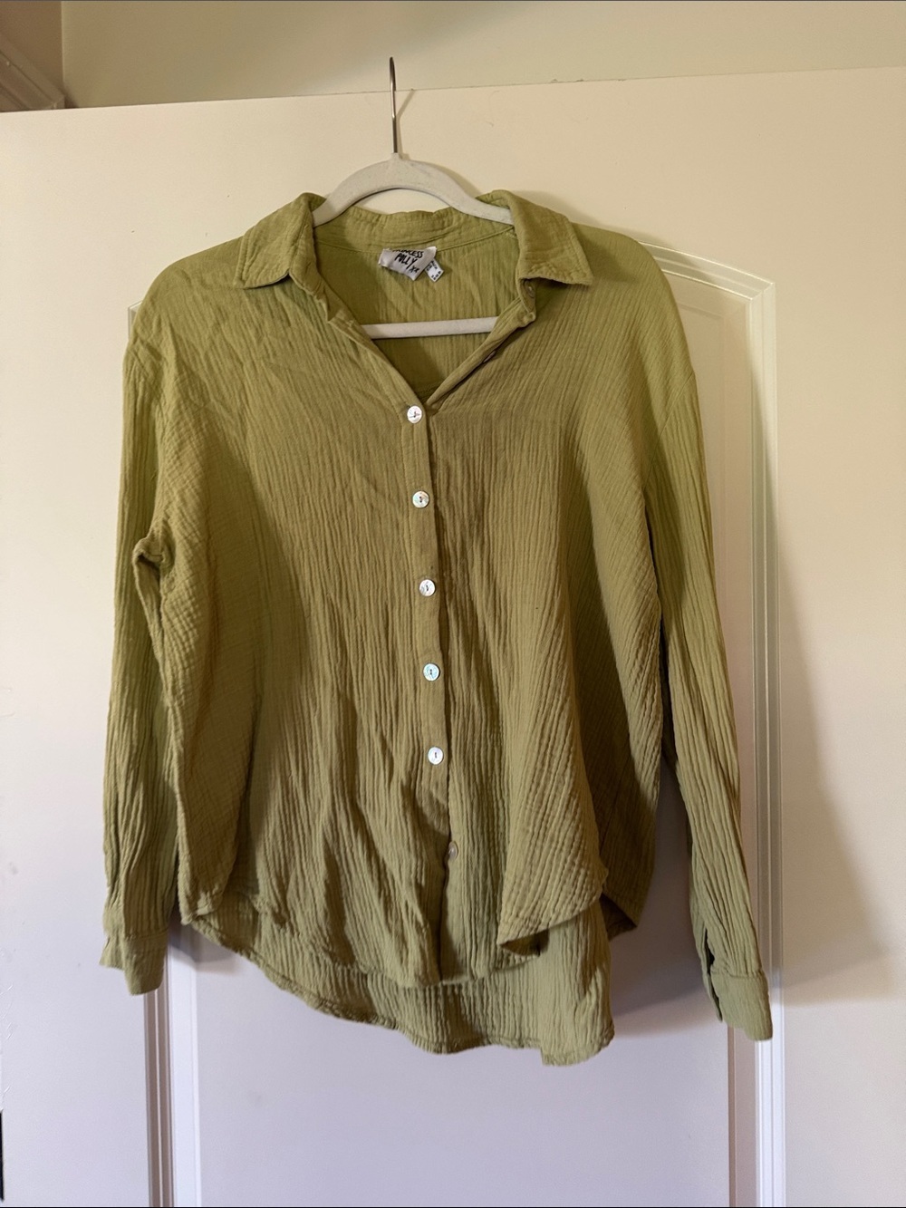 Princess Polly Light Olive Button-Up Shirt - Picture 4 of 4